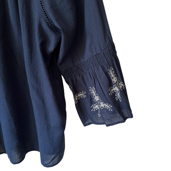 J.Jill Sz Lg Top Pheasant Lightweight Cotton Embroidered 3/4 Sleeve Flowy Summer - Picture 7 of 14